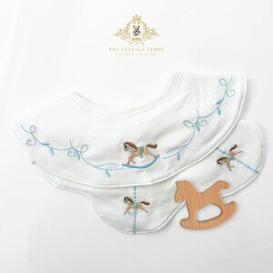 NWT Lovely Boutique Embroidered Baby Bibs Rocking /Carousel Horse & Toy Gift Set